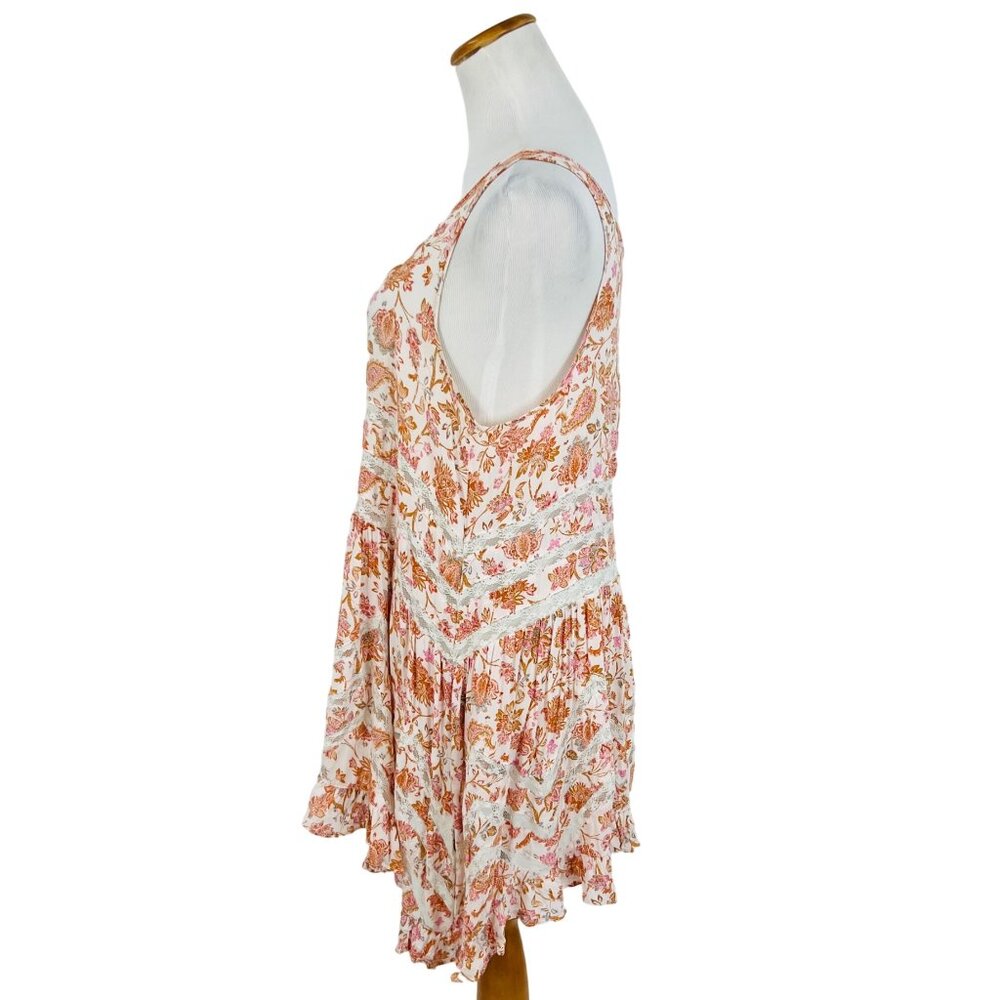 Free People White Orange Floral Voile & Lace Mini Dress | Coastal Cowgirl Boho M - Picture 8 of 16